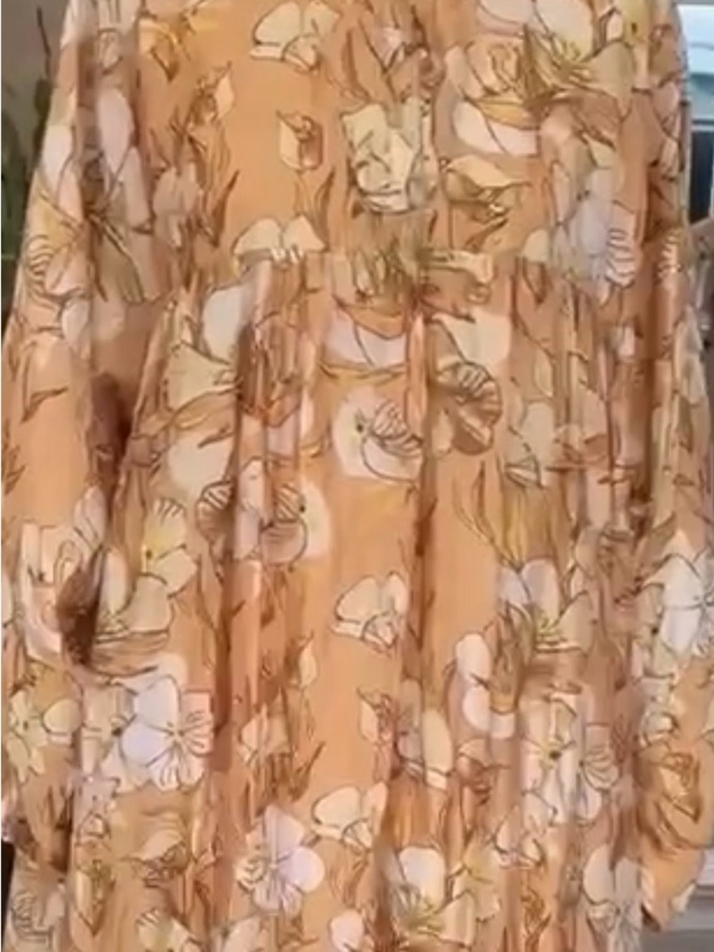 Mustard yellow - Floral Long-Sleeve Tiered Midi Dress - cotton silk